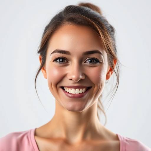 Retrato de uma mulher sorrindo em um estúdio fotográfico com iluminação profissional